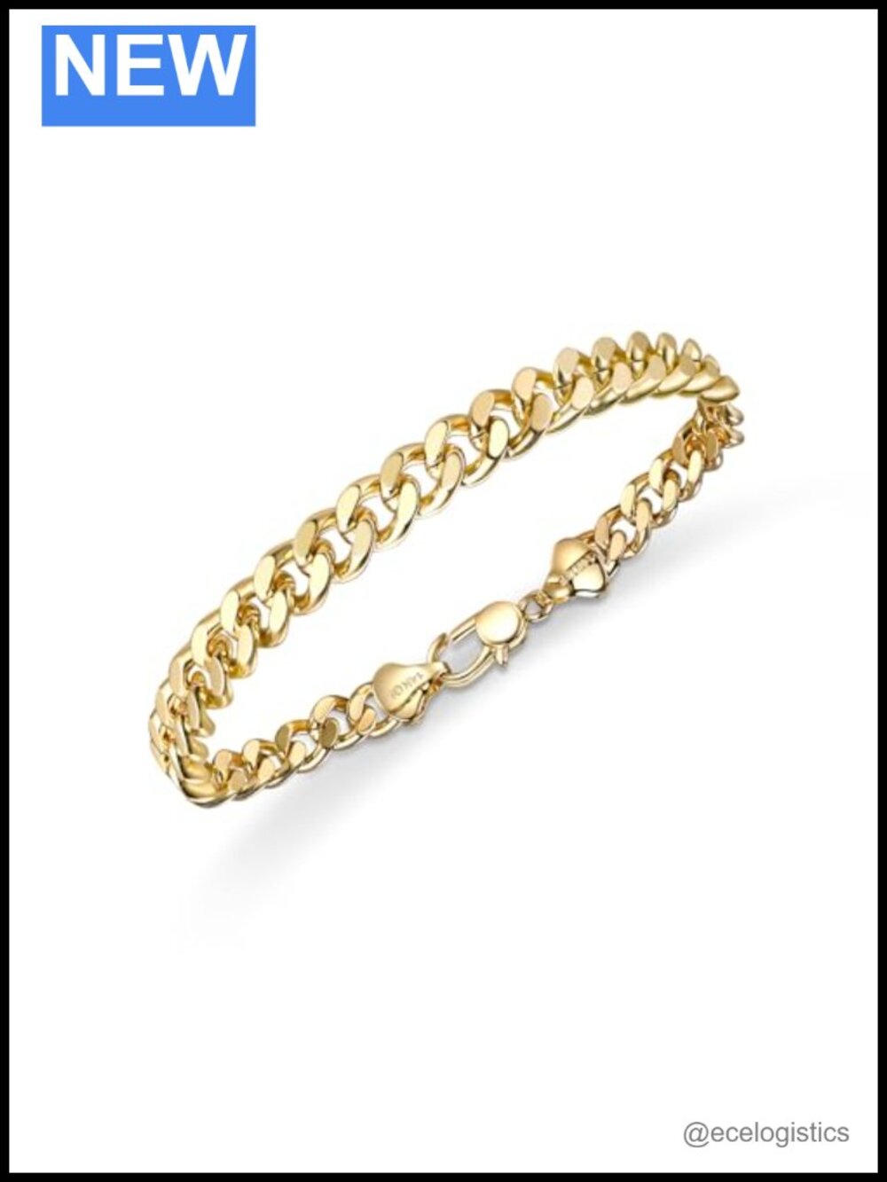HIKARITO 6mm 14K Gold Cuban Link Chain Bracelet 8 in Unisex